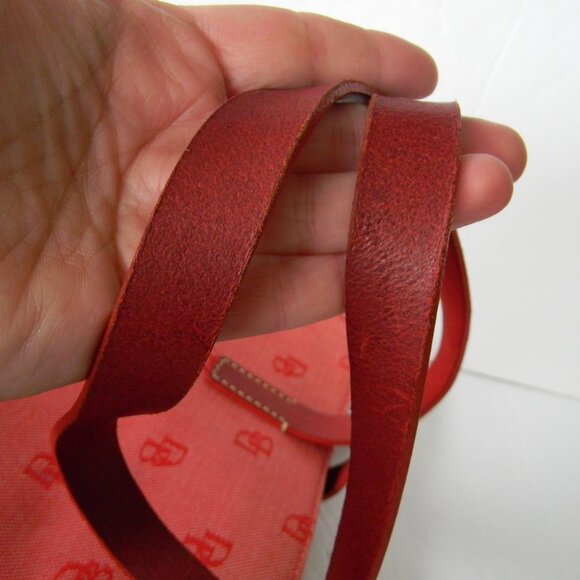 Dooney & Bourke Signature Shoulder MONOGRAM  Red LOGO E/W Leather/Canvas TOTE - Picture 8 of 11